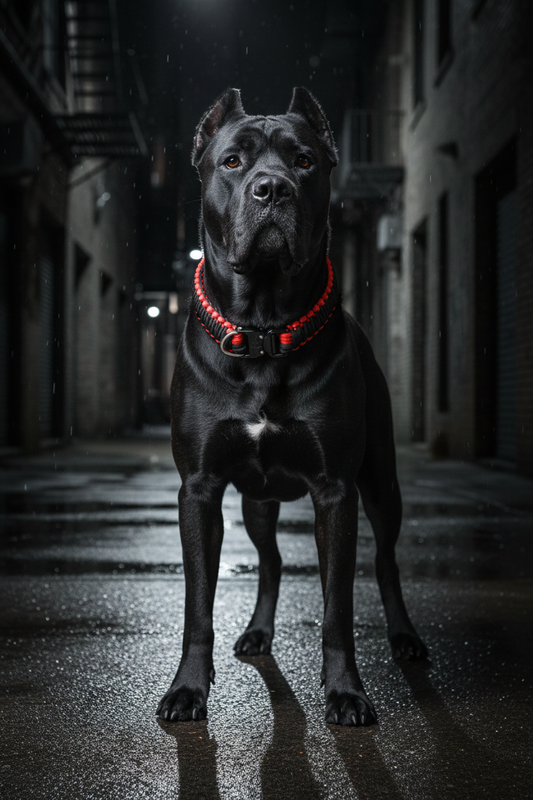Breach Collar on Cane Corso in dark urban laneway